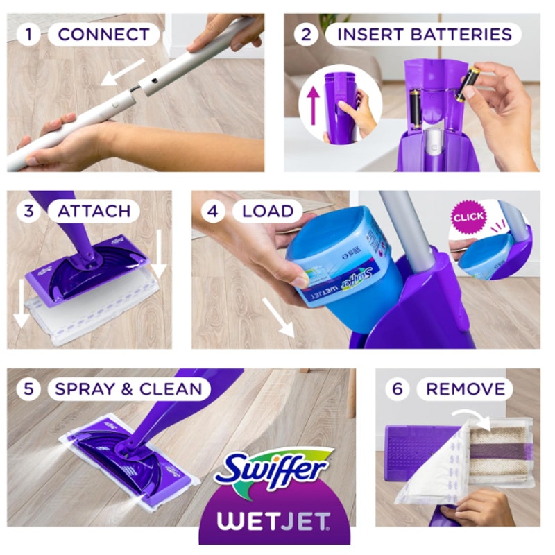 Swiffer WetJet Hardwood & Floor Spray Mop Cleaner Starter Kit Power Mop, 10 Pads
