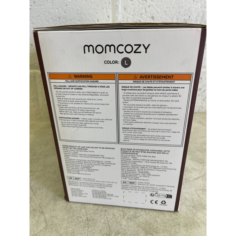 Momcozy Hip Seat Baby Carrier Adjustable Waistband, Gray, Sz Large Waist 40"-55"