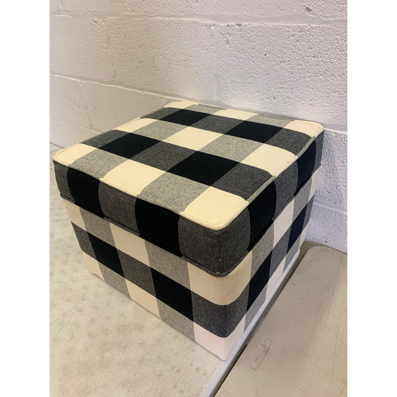 Classic Square Storage Ottoman with Lift Off Lid Checkered Cream, Black, & Gray 17.5"x17.5"x16.5"H