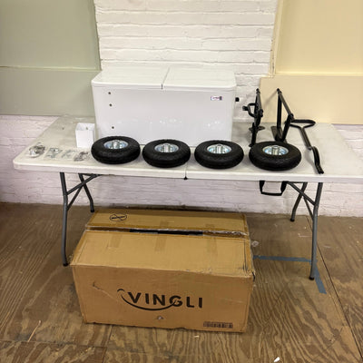 VINGLI 80QT Rolling Patio Cooler Wagon Portable Ice Chest w Bottle Opener, White