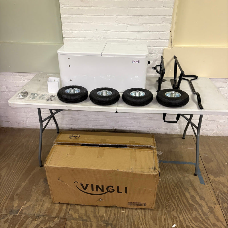 VINGLI 80QT Rolling Patio Cooler Wagon Portable Ice Chest w Bottle Opener, White