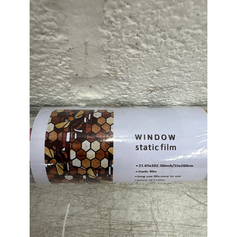 Faux Stained Glass Window Film Double-Sided Static Cling Honey Bee 21"x102"