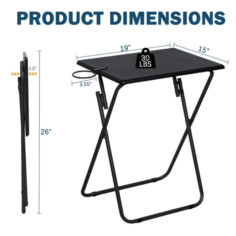 SET-OF-4 TV Tray Tables, Folding TV Dinner Table, Portable TV Tables Black