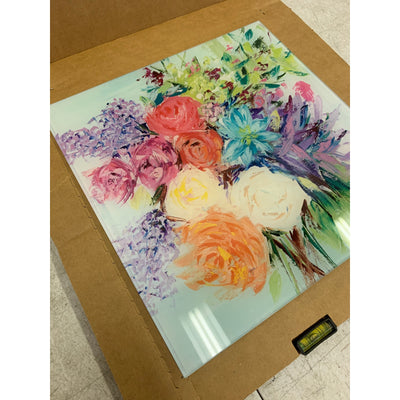 SOULFINE Glass Wall Art Frameless Multi-Color Flower Boquete 12x12"