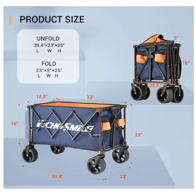 EchoSmile Collapsible Folding Wagon Cart 360lbs All Terrain Wheels Blue Orange