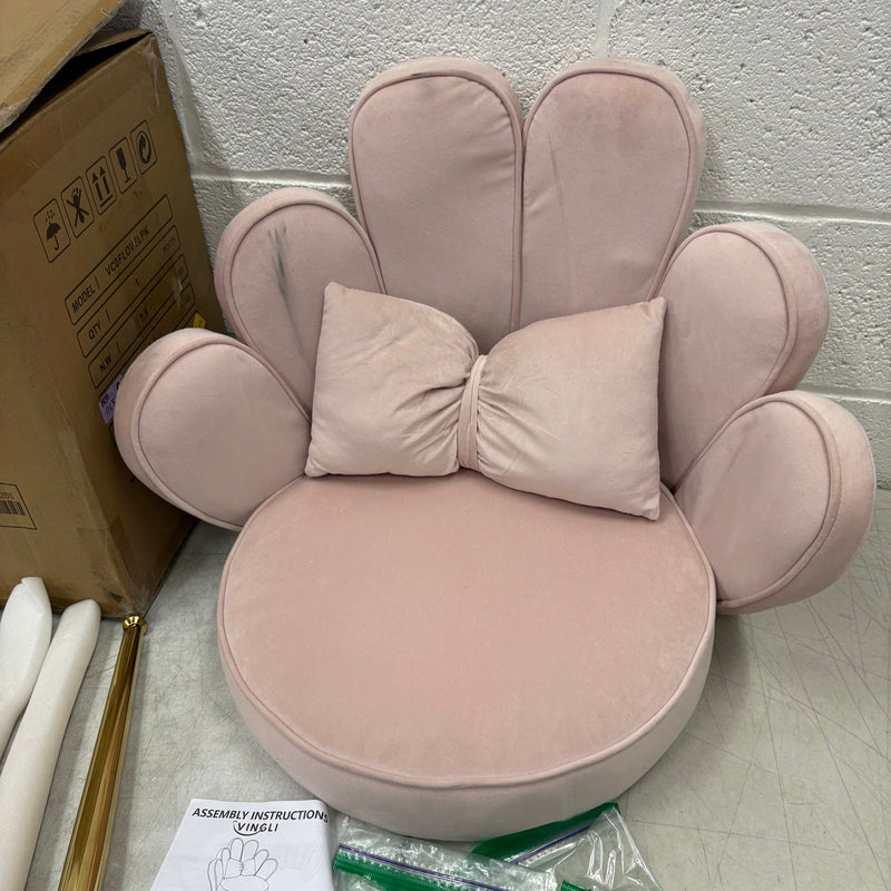 VINGLI Petal Makeup Vanity Chair with Back, Gold Legs & Bow Pillow - Pink