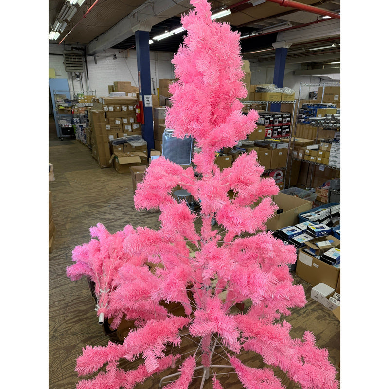 7.5ft Pre-Lit Pink Christmas Tree with Remote, Metal Base & Bright White Lights