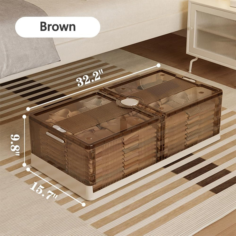 2 Pk Under-Bed Storage Box w Wheels, Stackable, Shoe / Clothing Storage, Brown