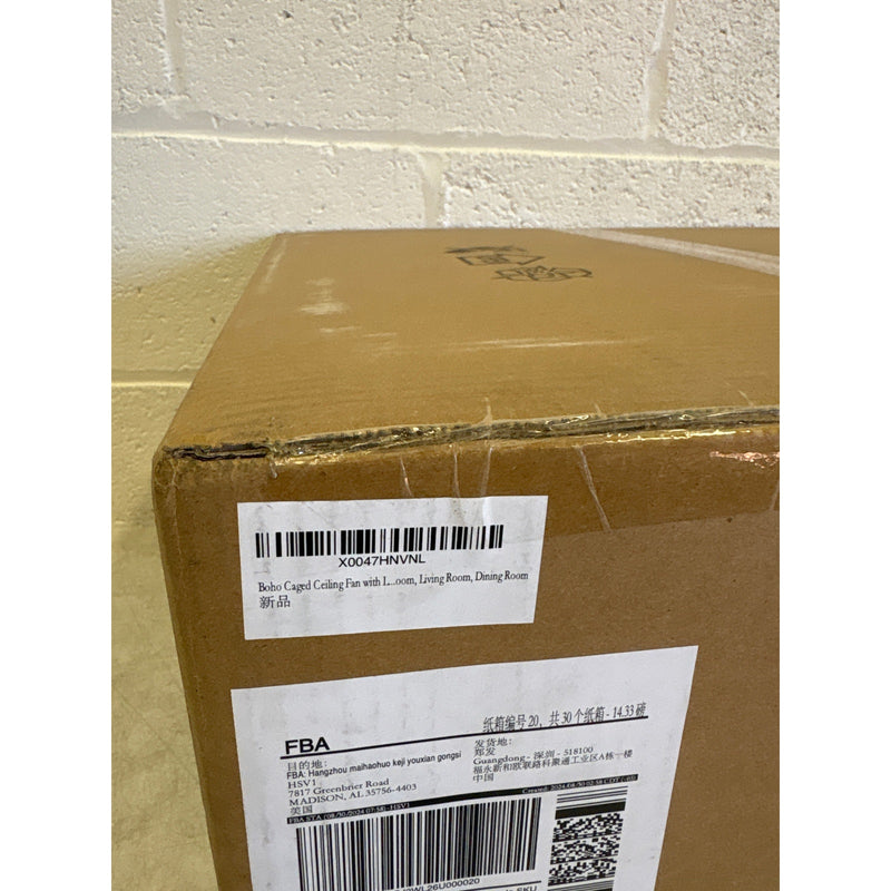 Boho Wood Beaded Ceiling Fan with Light and Remote, 19" Caged Ceiling Fan White