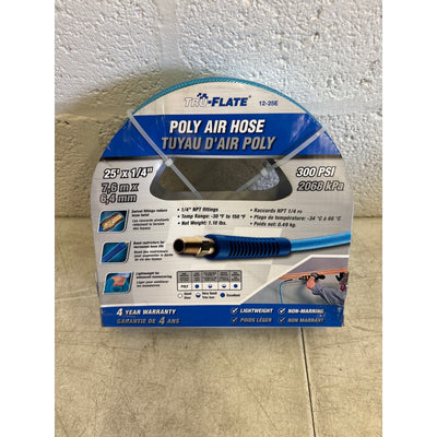 Tru Flate 25' x 1/4" Poly Air Hose, -30 F - 150 F, 300 PSI, Lightweight, 12-25E