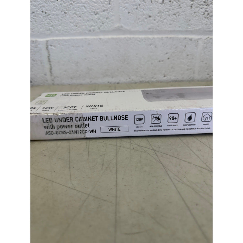 ASD LED Under Cabinet Bullnose Lighting with 1 Power Outlet, 24in 12W - White