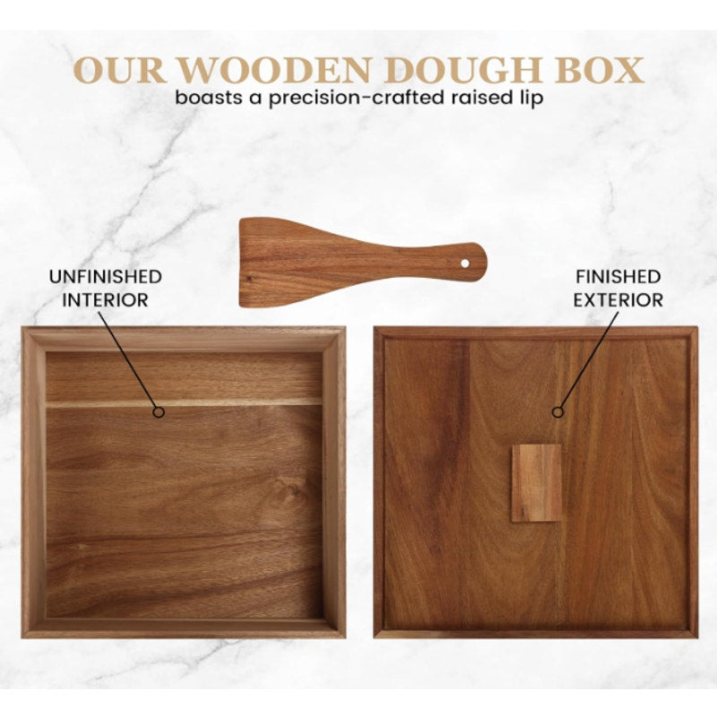 2-PACK Oranbulb Acacia Wood Pizza Dough Proofing Box w Lid 12 x 12 x 4.5in Each