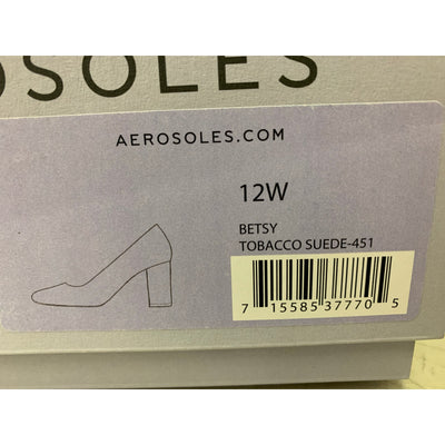 Aerosoles Shoes Betsy Comfortable Women's Almond Toe Pump Brown Suede 12 Wide