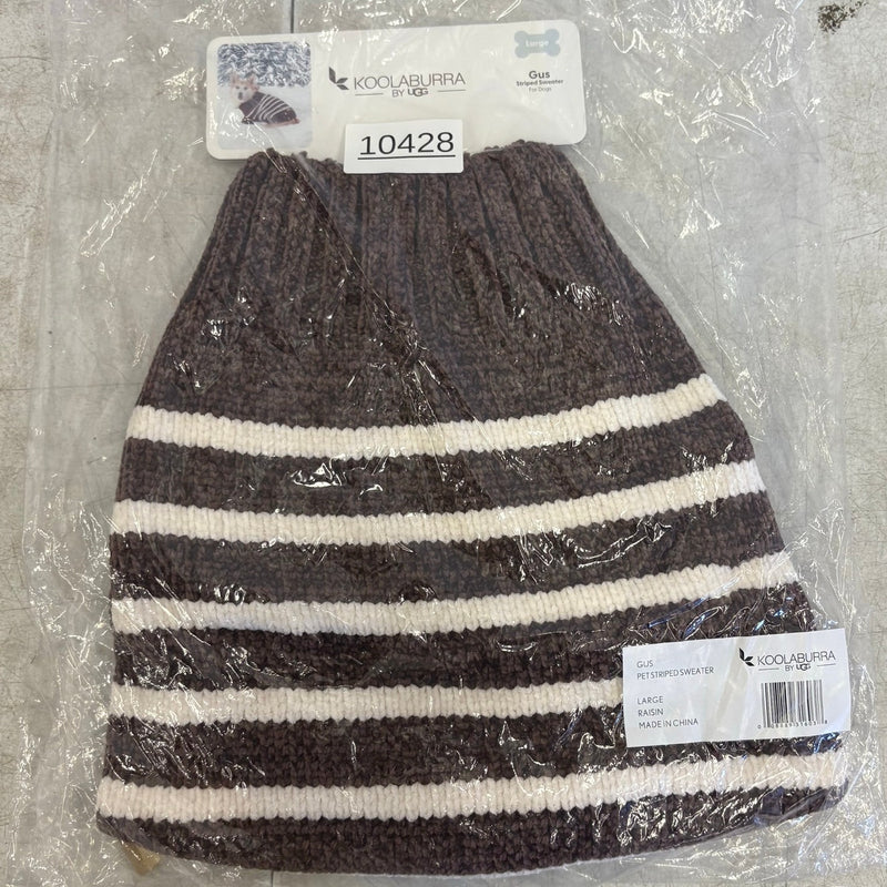 Koolaburra by UGG Pet Gus Striped Dog Sweater 17-18" Collar, Brown/White - Large