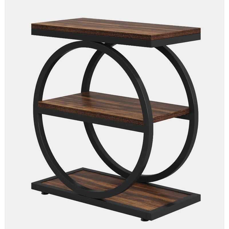 Tribesigns 3-Tier End Table Industrial Sofa Side Table Round Metal Frame Rustic