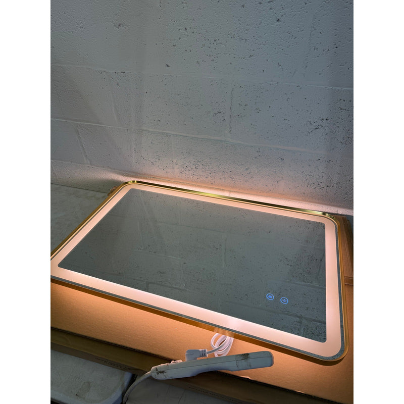 TheiaMo Rectangular LED Lighted Bathroom Mirror, 32"x20" - Gold Frame