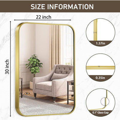 CLBA Matte Gold Mirror 22x30" Rounded Rectangle Aluminum Alloy Framed Vanity