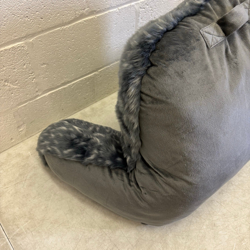 Faux Fur Plush Backrest Pillow, 35"W x 20"H, Reading Pillow Soft - Gray w Spots