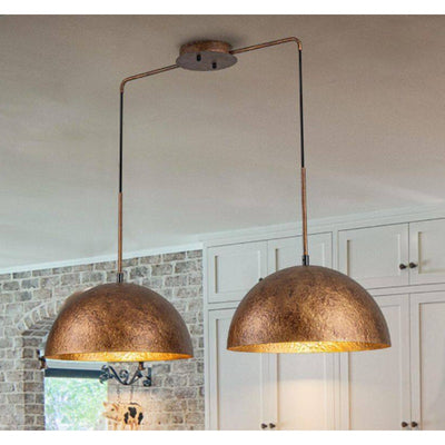 Detroit 34.25" 2-Light Dome Pendant Light Industrial Gold Hammered- Brown
