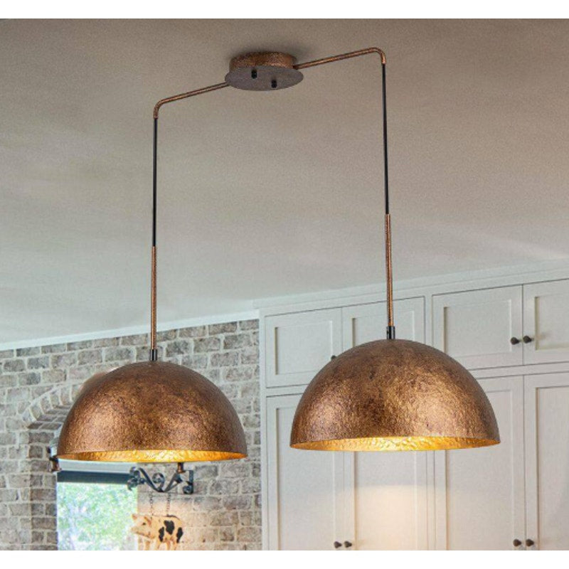 Detroit 34.25" 2-Light Dome Pendant Light Industrial Gold Hammered- Brown