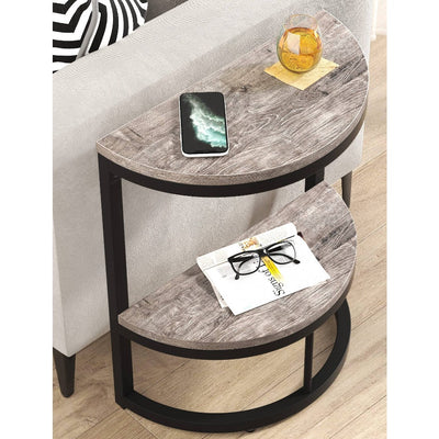 Tribesigns Half Round End Table, Narrow Side Table with Metal Frame Grey/Black