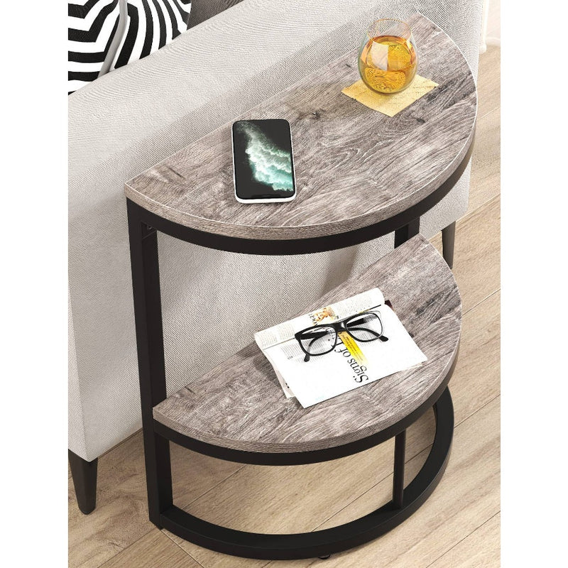 Tribesigns Half Round End Table, Narrow Side Table with Metal Frame Grey/Black