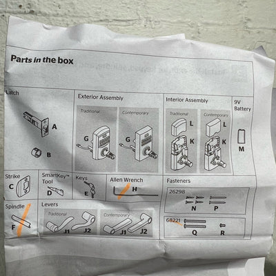 Kwikset 917 SmartCode Satin Nickel Keypad Electronic Door Lever, MISSING PIECES