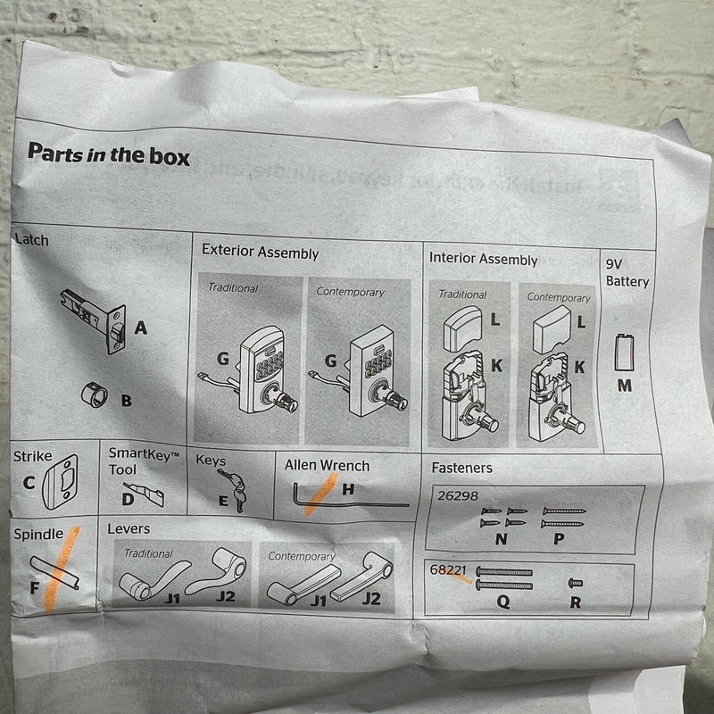 Kwikset 917 SmartCode Satin Nickel Keypad Electronic Door Lever, MISSING PIECES