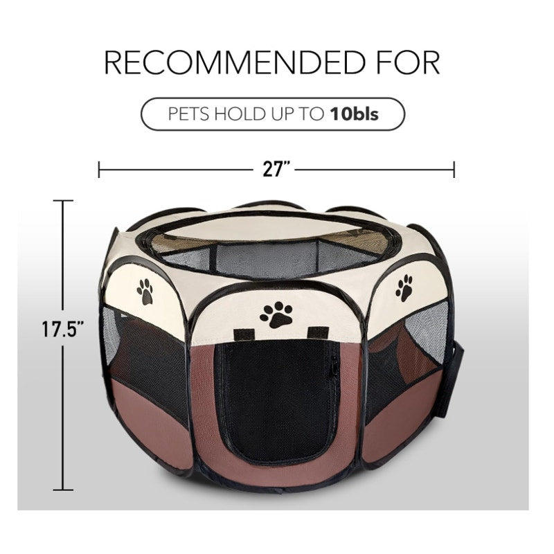 Wxrhiyer Portable Octagonal Dog Playpen, 27" x 17.5" Indoor/Outdoor Use - Brown