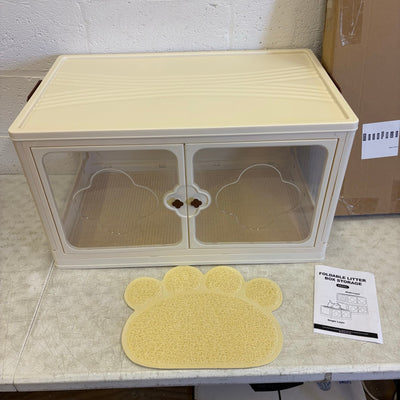 MeexPaws Plastic Foldable Litter Box Storage w 2 Mats, Easy Access Doors - Tan