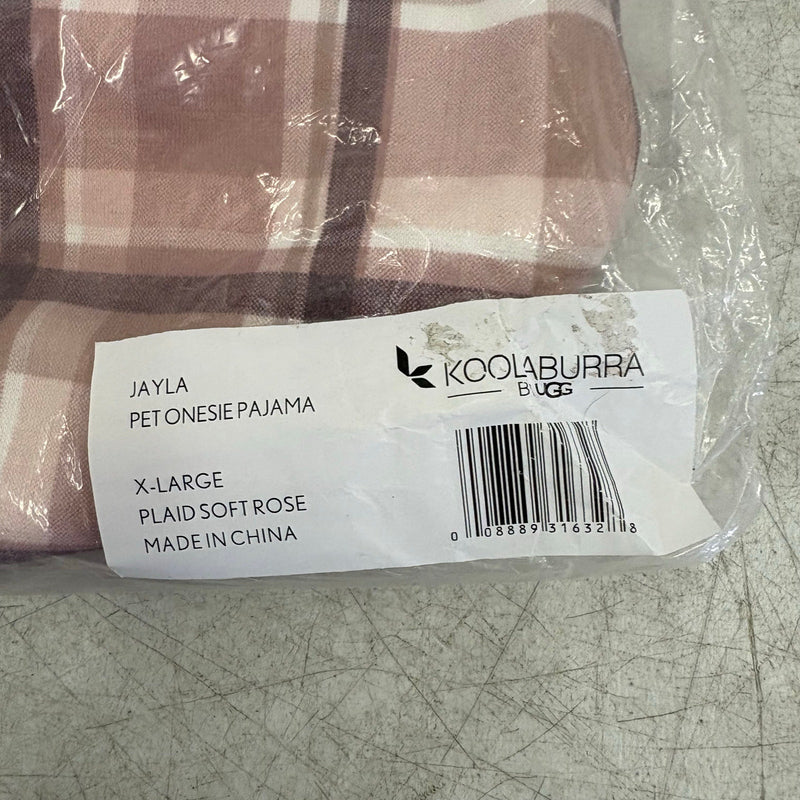 Koolaburra UGG Pet Jayla 1-Piece Pajama Dog Jacket 20-21" Collar Pink Plaid XL
