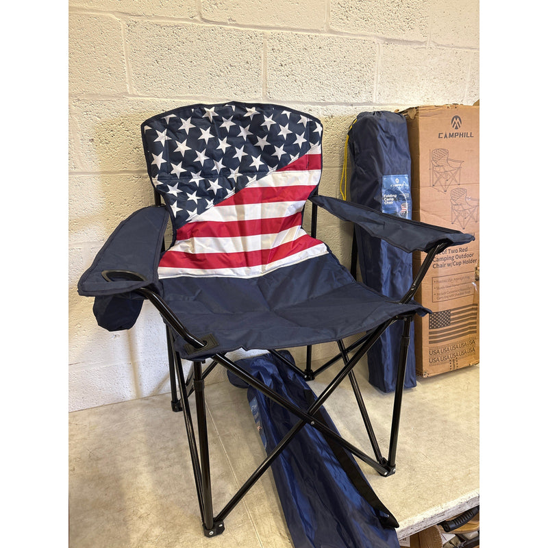 2-Pack Folding Camping Chairs Padded Lawn Chair 350-lbs American Flag Pattern