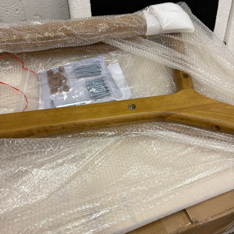 VINGLI Modern Accent Chair Brown Rubber Wood Frame & Lumbar Pillow - Fuzzy White