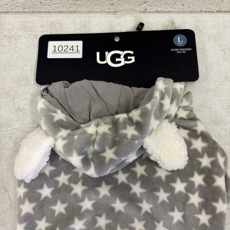 UGG Avery Large Glacier Gray Stars Hooded Soft Dog Pajama - 14-16" Collar