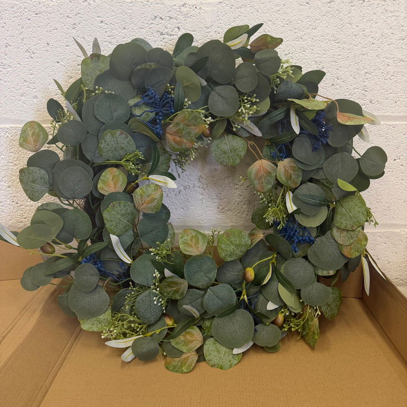 24-Inch Eucalyptus Door Wreath with Olive Leaves & Berries - Green