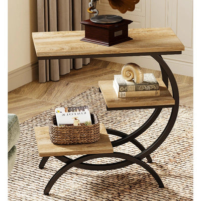 Tribesigns C-Shaped End Table, Industrial 3-Tier Side Table for Small Space