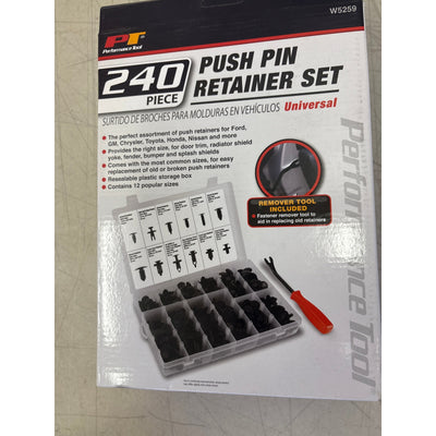 Performance Tool 240 Piece Push Pin Retainer Set Assortment, Remover Tool W5259