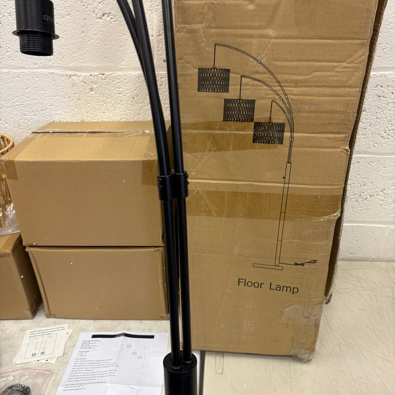 80" Floor Lamp Boho w Rotary Switch, 3 Lights Arc Lamp w Wicker Shade - Black