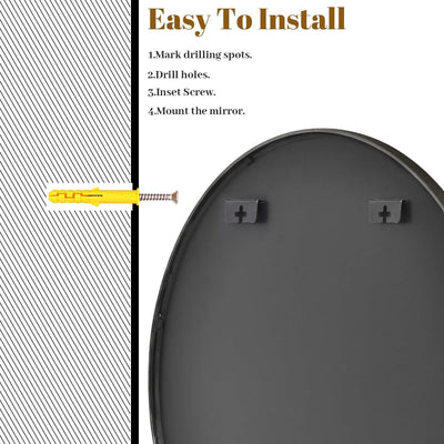 VooBang Round Mirror (20in) Wall Mounted, Simple & Modern, Metal Frame - Black