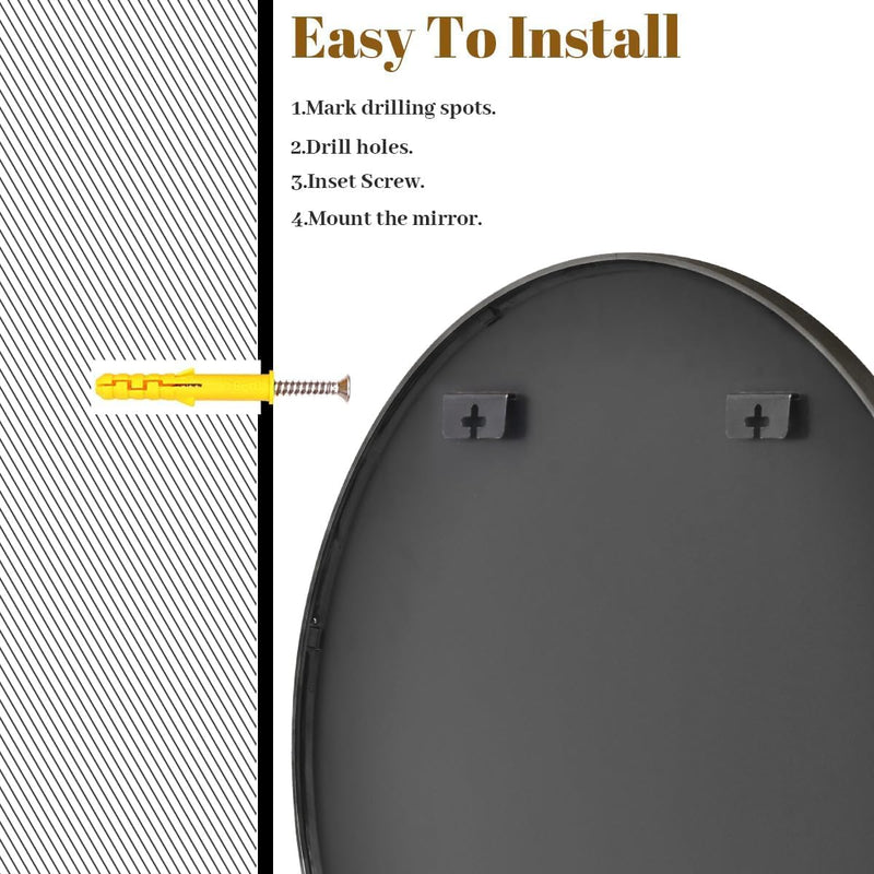 VooBang Round Mirror (20in) Wall Mounted, Simple & Modern, Metal Frame - Black