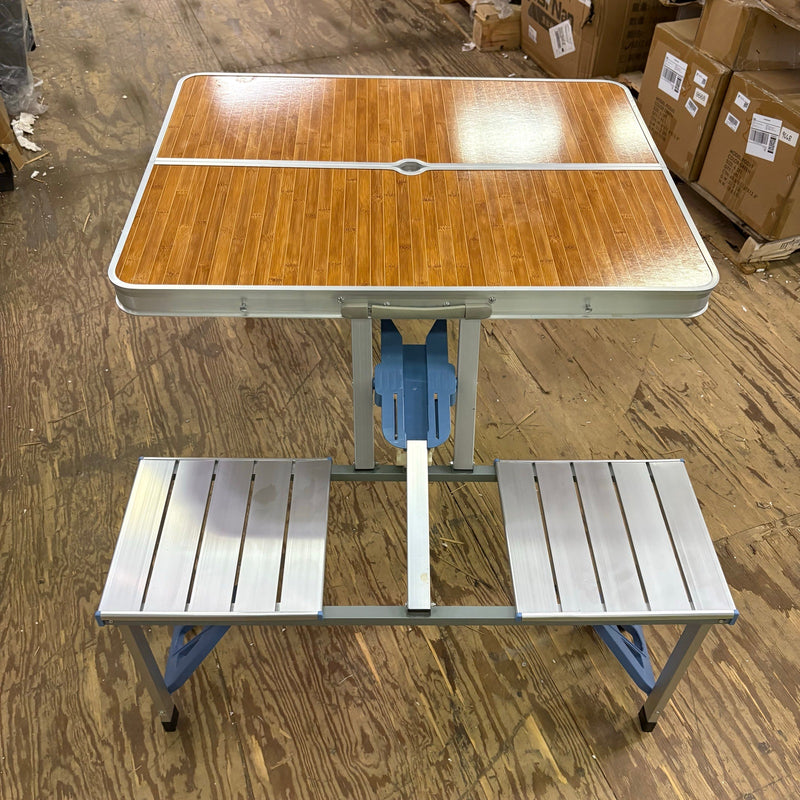 Portable Folding Picnic Table With 4-Person Chair Seats Wood Aluminum Alloy