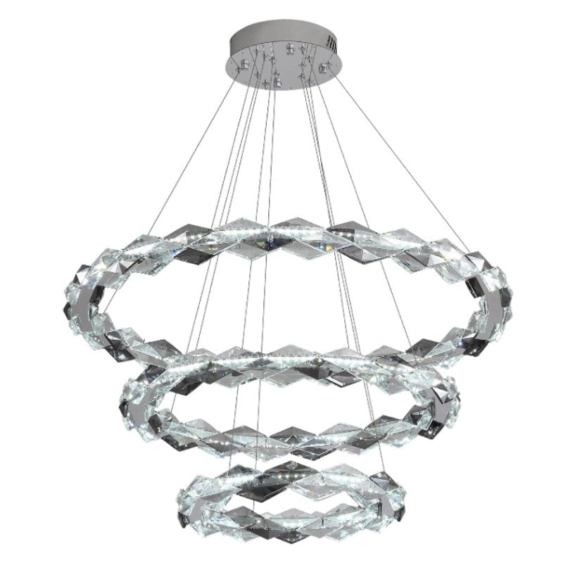 3-Ring Crystal Chandelier, K9 Crystal Chandelier Modern 100" Hanging Light