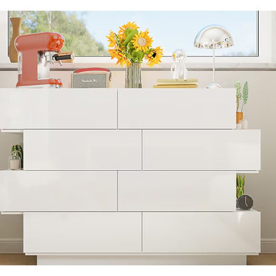 FUFU&GAGA White 8 -Drawer Standard dresser, High Gloss, w Storage Shelves
