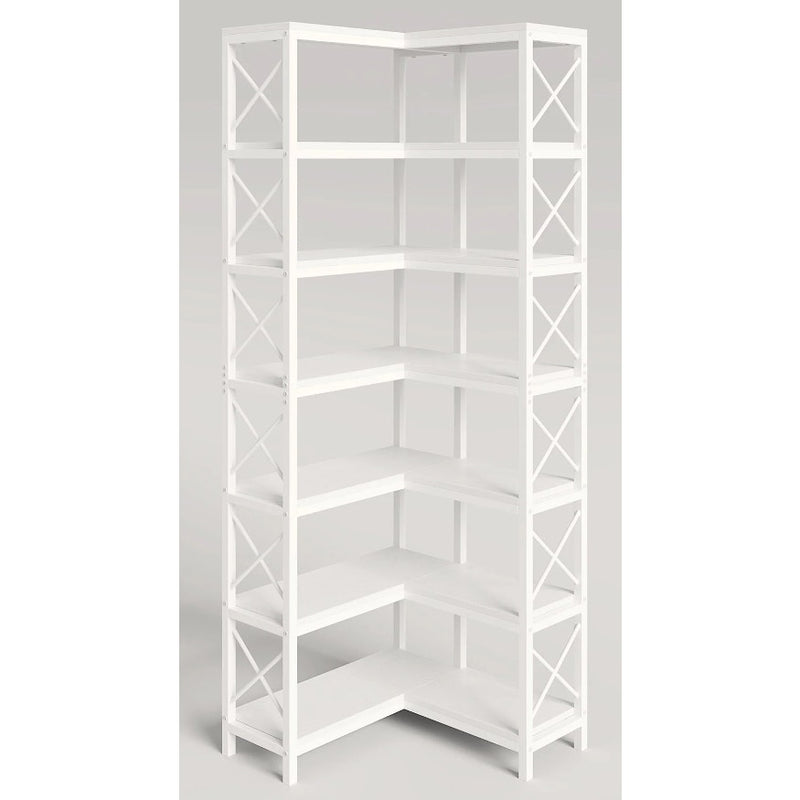 Tribesigns - 7-Tier Corner Bookshelf Corner Bookcase Storage Display Rack- White