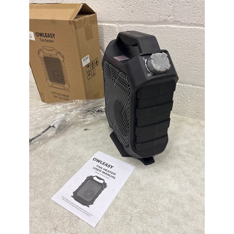 Owleasy Fan Heater Adjustable 750/1500W, Small Portable Heater - Black 120V