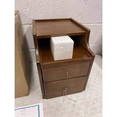 KASLANDI Solid Wood Nightstand with 2 Drawers & 2 Tier Shelf - Brown with Legs