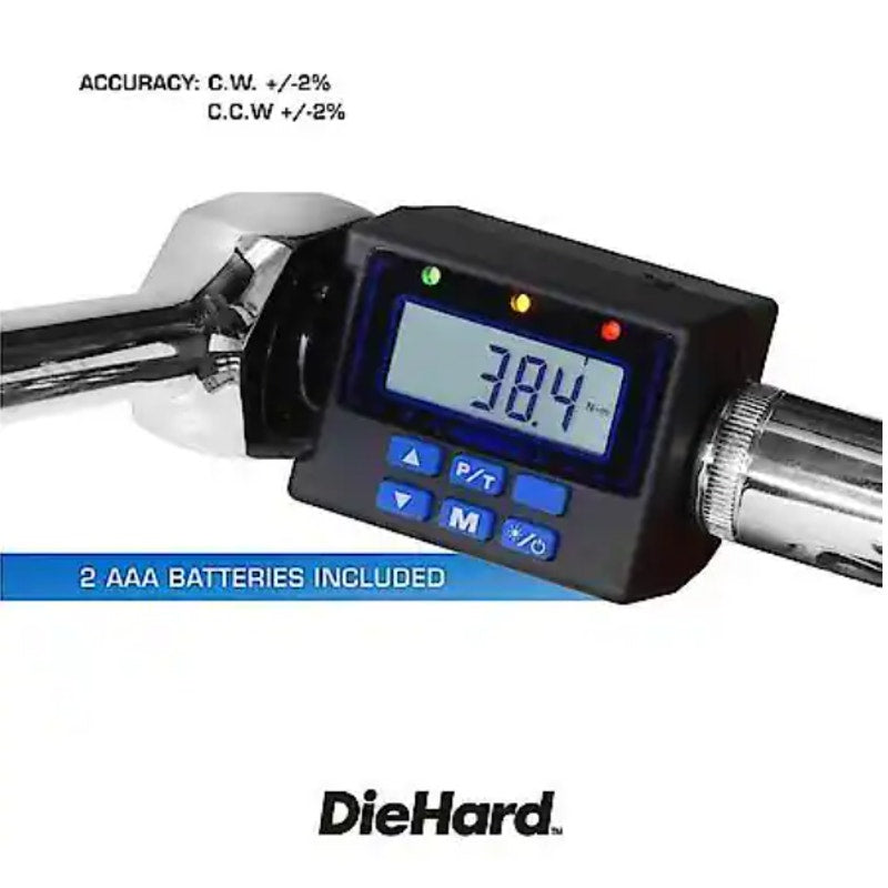 DieHard Digital Torque Adapter, 1/2 in. Drive, 25-250 lb-ft, LED & Audible Alert