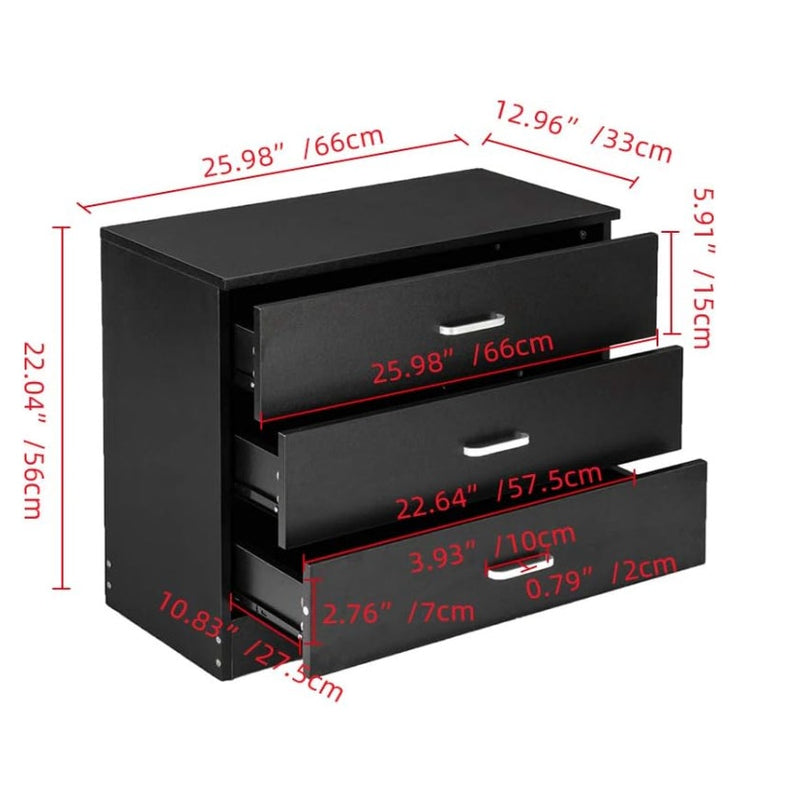 FCH Modern Simple 3-Drawer Dresser, 25.98" x 13" x 22.05" Furniture - Black