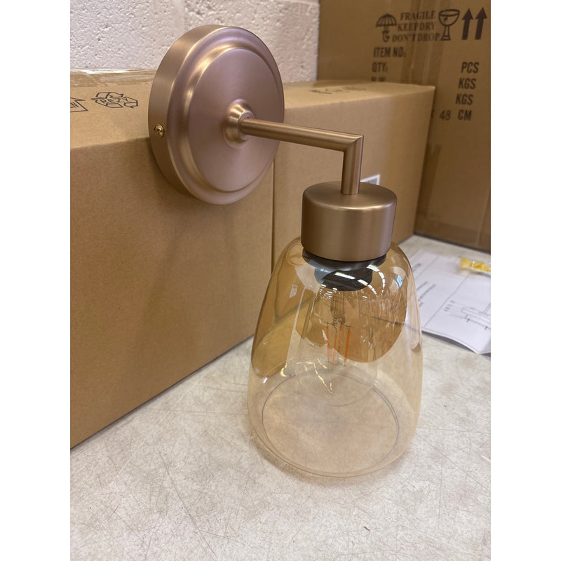 Pack-of-2 Vcozar Glass Wall Lamps, Round Base Modern Amber Wall Sconce