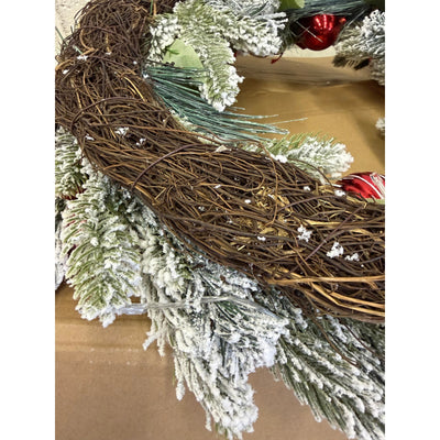 Christmas Wreath with Lights, Red Berries, Ornaments and Pine Branches, 24"